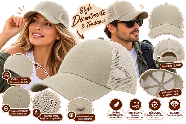 Casquette Baseball Beige avec Maille Respirante