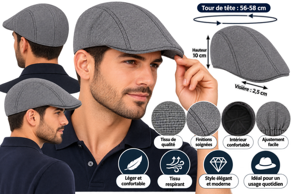 🧢 Casquette Plate Homme Gris Élégante – Style Chic & Intemporel
