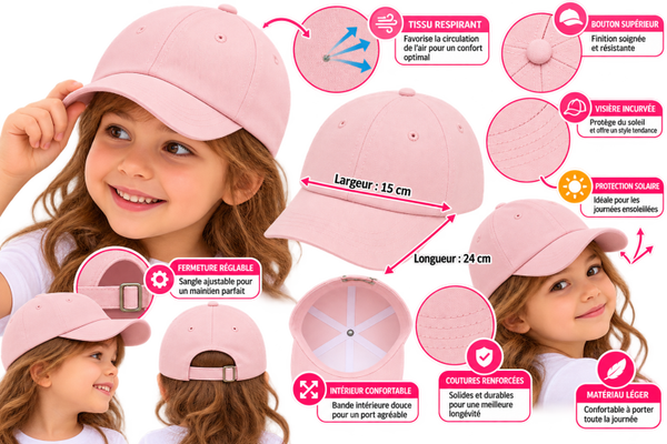 🧢 Casquette Baseball Rose Poudré – Enfant