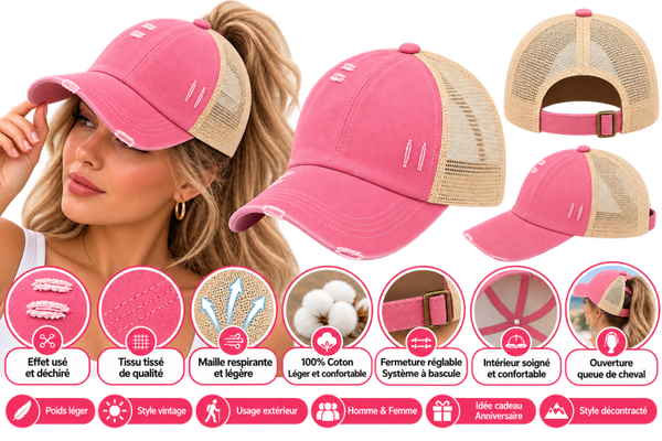 🧢 Casquette de Baseball Lavée Effet Usé – Rose & Beige