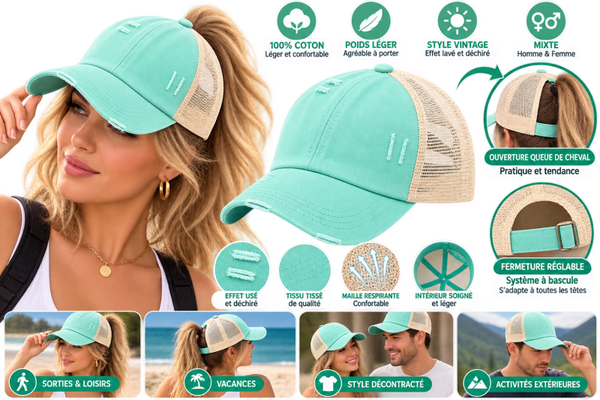 🧢 Casquette de Baseball Lavée Effet Usé – Vert d’Eau