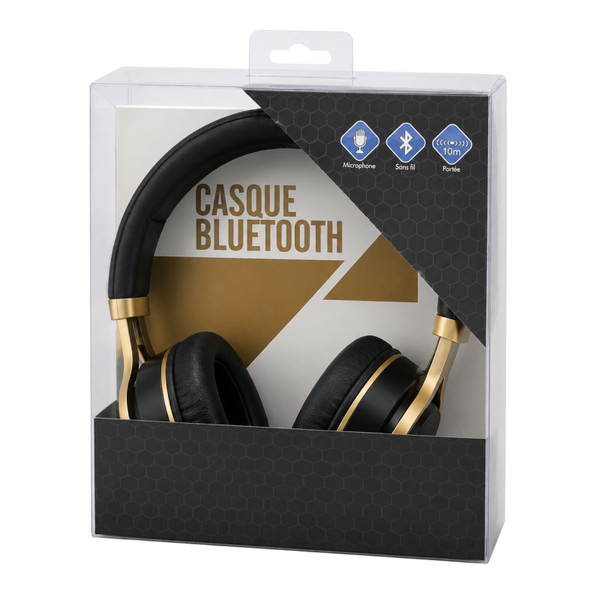 Casque Bluetooth Sans Fil Noir & Or