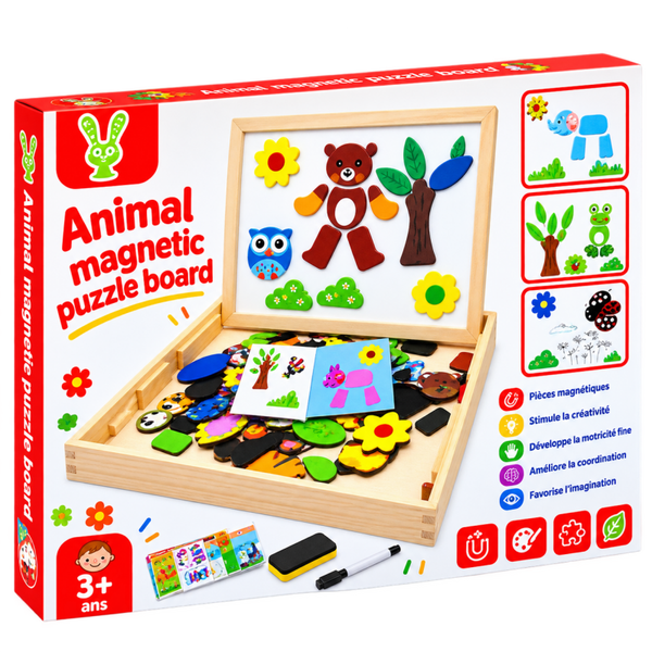 Tableau Magnétique Puzzle Animaux en Bois – Jeu Éducatif & Créatif Enfant 3+