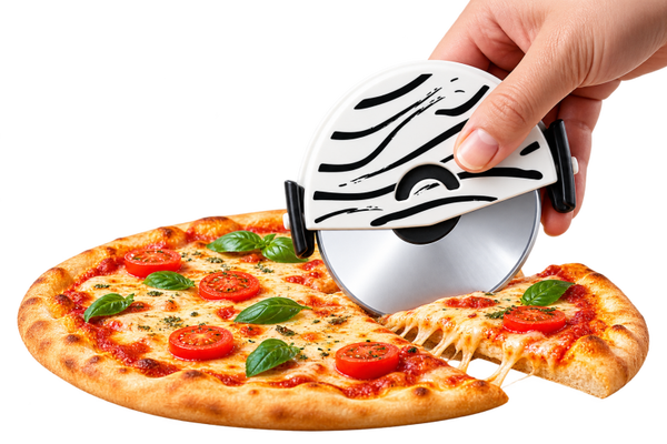 Roulette à pizza compacte avec protection – Design zébré noir et blanc