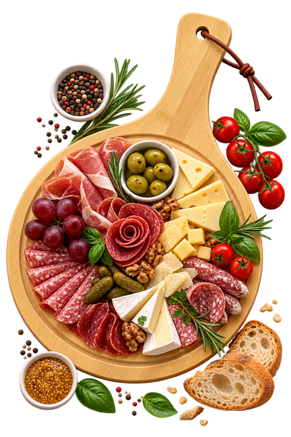 Plateau à charcuterie rond en bambou avec poignée