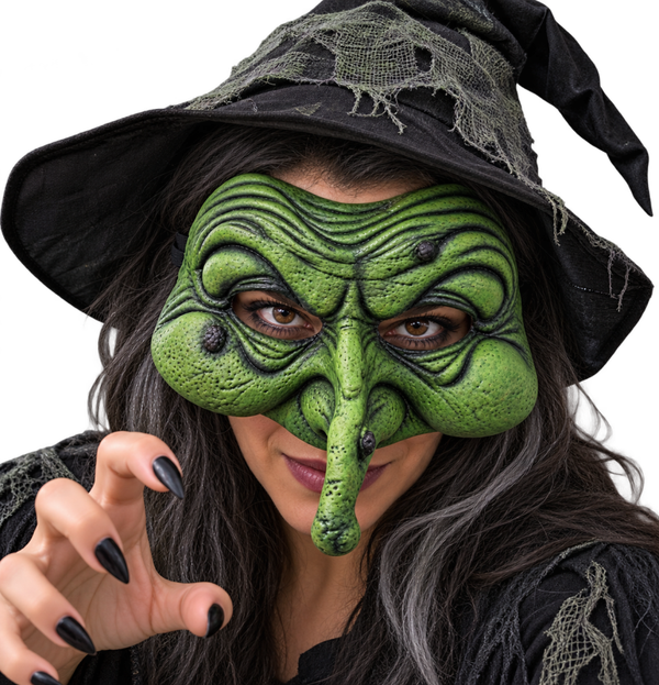 🎃 Masque de Sorcière Vert – Demi-Masque Halloween