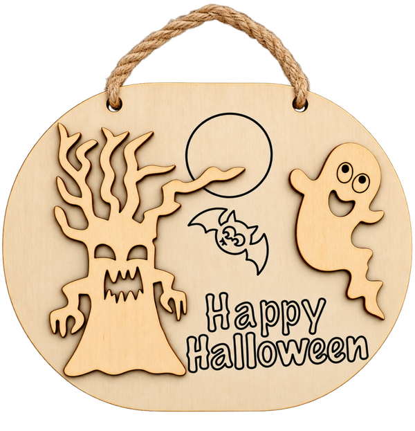 🎃 Décoration murale « Happy Halloween » en bois 👻