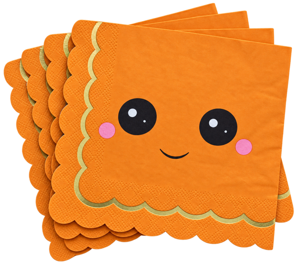 🎃 Serviettes de Table Halloween Orange Kawaii – x16 – 33 x 33 cm