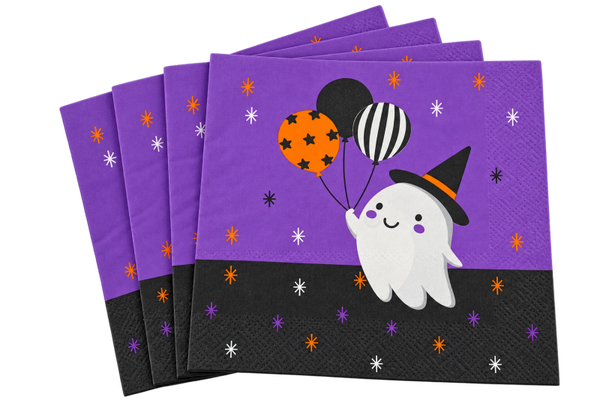 👻 Serviettes de Table Halloween Fantôme Kawaii – x20 – 33 x 33 cm