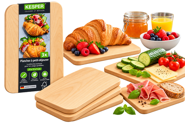 🪵 KESPER – Lot de 3 planches à petit-déjeuner en bois de bouleau