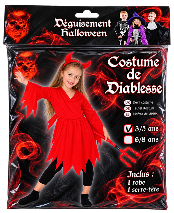 Déguisement de Diablesse Enfant – Costume Halloween Rouge 3/5 ans