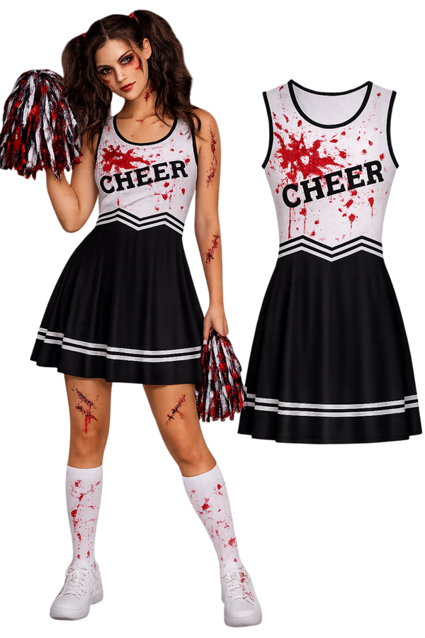 Déguisement Cheerleader Zombie Halloween – Robe & Accessoires – Taille XL