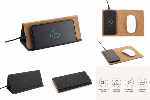 Tapis de souris avec chargeur sans fil intégré en liège naturel