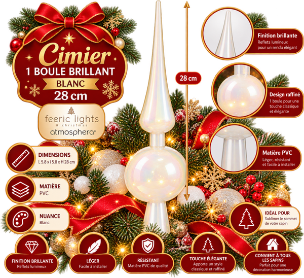🎄 Cimier de sapin blanc brillant – 28 cm | Feeric Lights & Christmas – Atmosphera