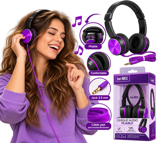 🎧 Casque Audio Pliable Be MIX – Jack 3,5 mm
