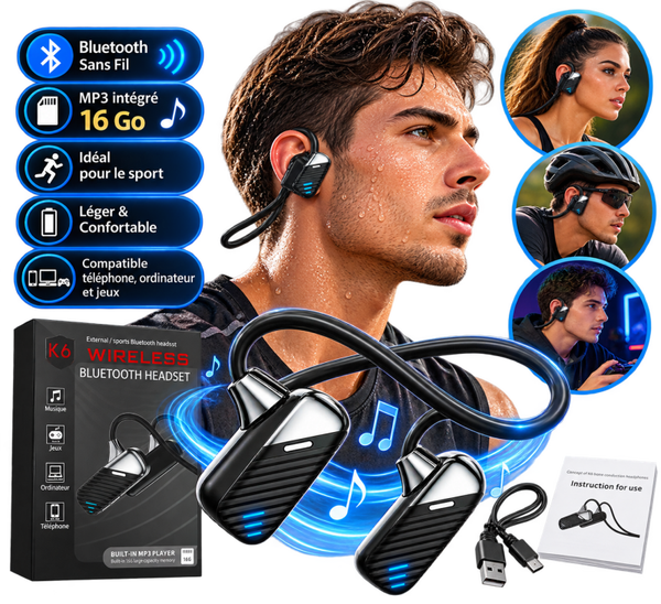 🎧 Écouteurs Oreillettes K6 Bluetooth – MP3 Intégré 16 Go