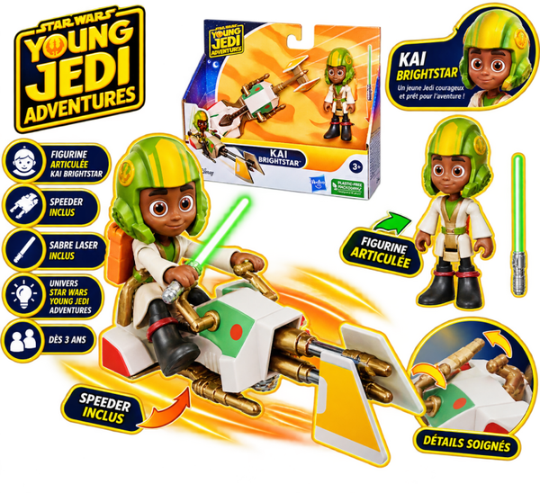 🌌 Star Wars Young Jedi Adventures – Kai Brightstar avec speeder et sabre laser