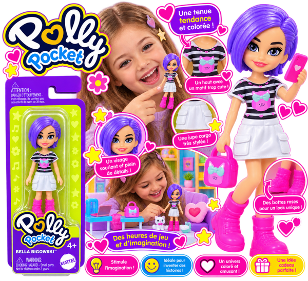 💜 Polly Pocket Bella Bigowski – Mini-poupée Mattel