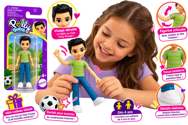 🧸 Figurine Polly Pocket – Jake Tan avec tenue décontractée | Mattel