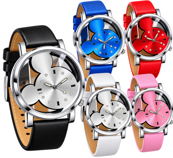 ⌚ Montre Femme à Quartz  "Mickey"  – Cadran Fantaisie & Bracelet en Simili Cuir
