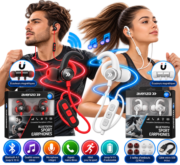 🎧 Écouteurs Bluetooth Sport Avenzo avec Microphone