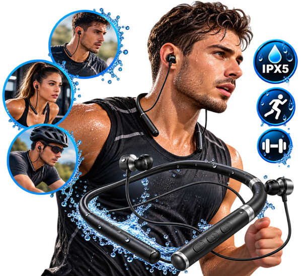 🎧 Écouteurs Bluetooth Sport à Tour de Cou – IPX5, Résistants à la Sueur et à la Pluie