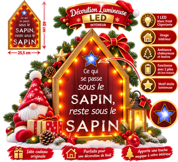 🎄 Décoration lumineuse LED de Noël – « Ce qui se passe sous le sapin reste sous le sapin » ✨