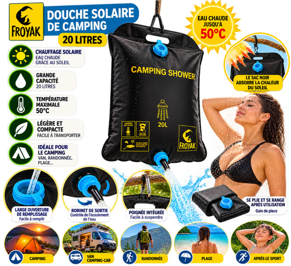 🚿 Douche solaire de camping FROYAK 20 litres – Douche portable extérieure
