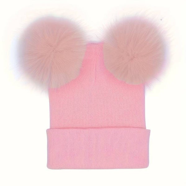 Bonnet Rose a 2 pompons
