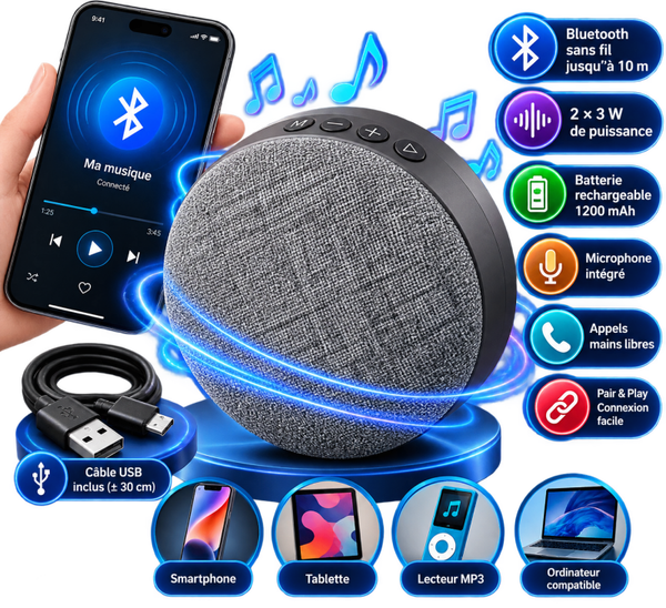 🔊 Enceinte Bluetooth Électronics – 2 × 3 W avec Batterie 1200 mAh