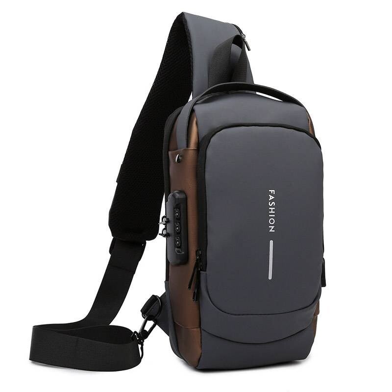 Sac À Dos À Bandoulière Avec Mot De Passe Antivol Maron et Noir