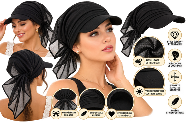 🖤 Casquette noire avec visière et foulard en maille
