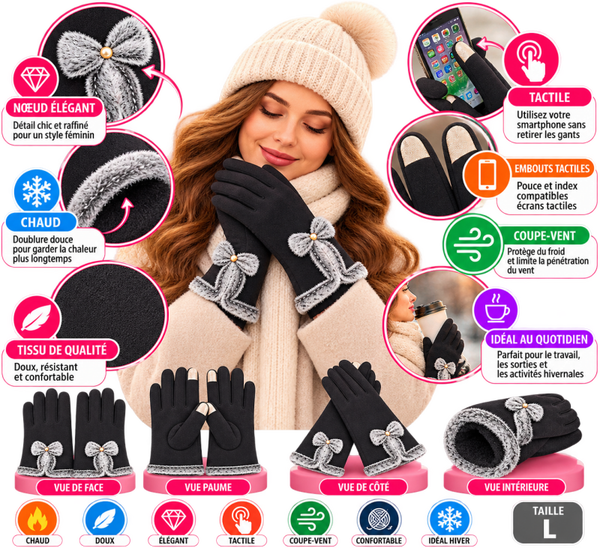 🧤 Gants Femme Noirs Hiver – Élégants, Chauds & Tactiles