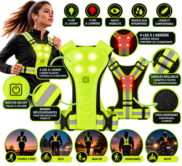 💡 Gilet réfléchissant à LED PHYSIBLE – Haute visibilité pour vos activités en extérieur
