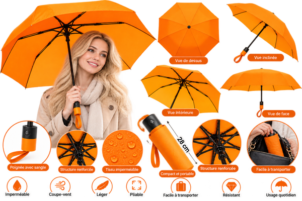 ☂️ Parapluie compact orange – Pratique, élégant et facile à transporter
