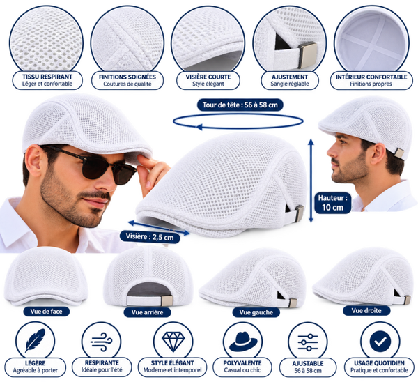 Casquette plate blanche en maille respirante