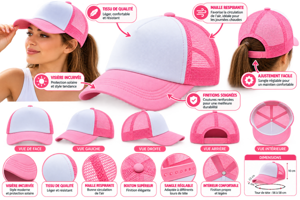 🩷 Casquette Trucker Rose & Blanche Respirante – Style Tendance et Confortable