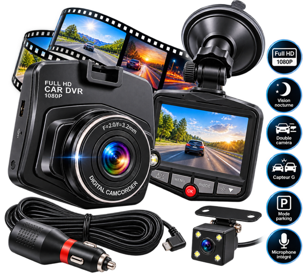 📷 Caméra de Tableau de Bord Full HD – Dashcam Avant & Arrière