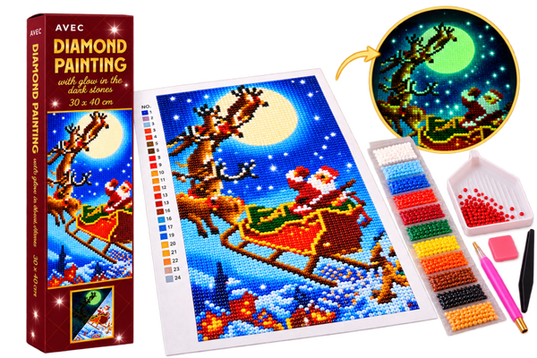 🎄 Diamond Painting Noël – Traîneau du Père Noël 30 × 40 cm