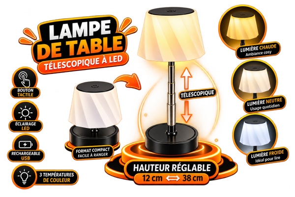 💡 Lampe de table télescopique LED CASALUX – Noir