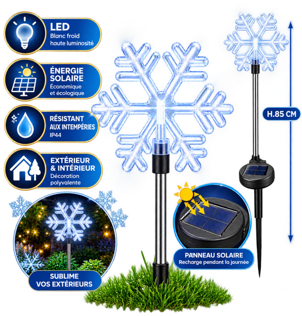 ❄️ Pic Solaire LED Flocon de Neige – Blanc Froid – 85 cm
