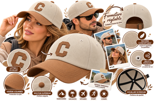 🧢 Casquette Baseball Beige & Marron avec Lettre « C »