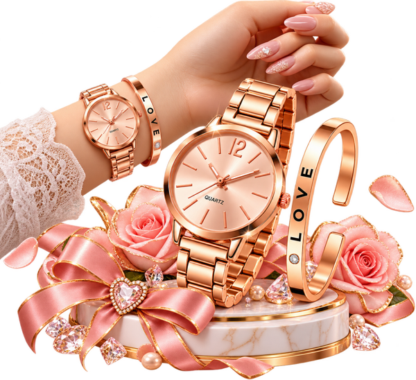 🌹 Montre Femme Rose Gold + Bracelet LOVE