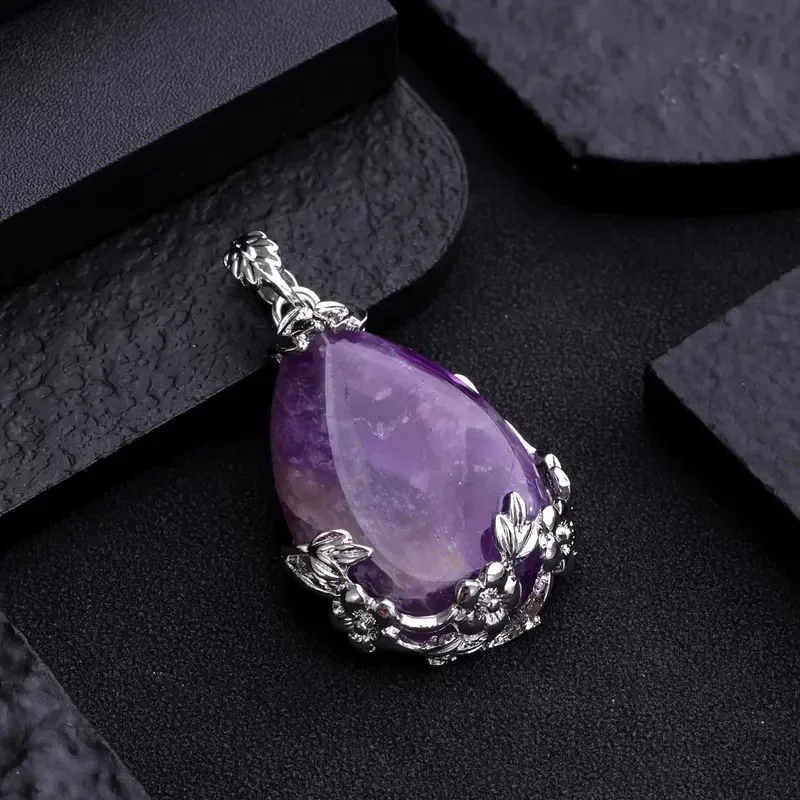 Pendentif En Pierre Naturelle Avec Motif De Fleur De Prunier Améthyste