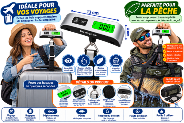 🧳⚖️ Balance Électronique à Bagages 50 kg – Idéale en Voyage et Pratique pour la Pêche