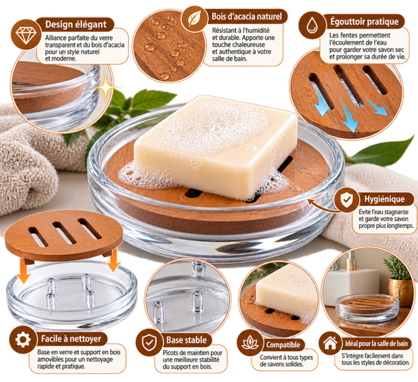 🧼 Porte-Savon en Verre & Bois d’Acacia