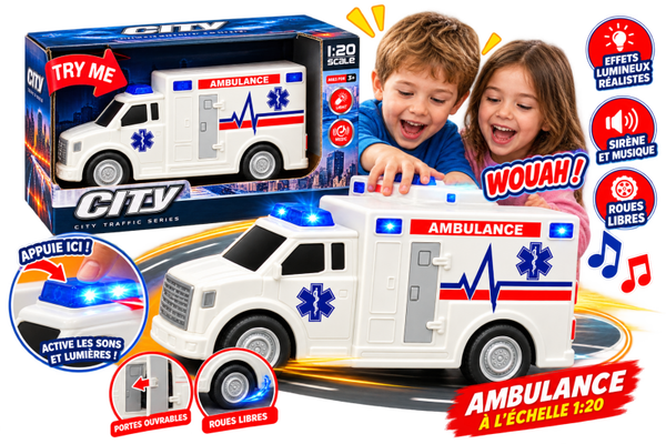 🚑 Camion Ambulance CITY – Véhicule d’urgence avec lumières et sons