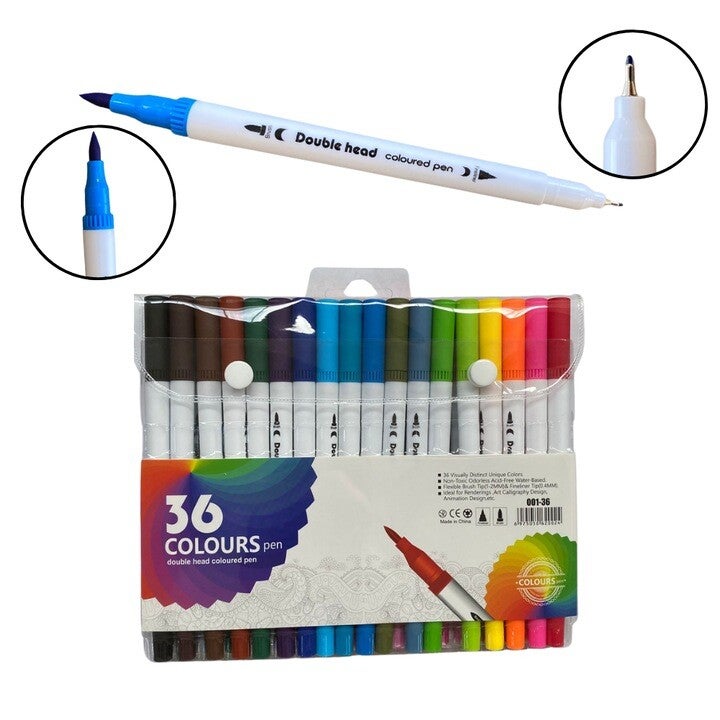 Lot de 36 marqueurs GNR Market de couleur, pointe fine et pointe pinceau, multicolores, 0,4 mm