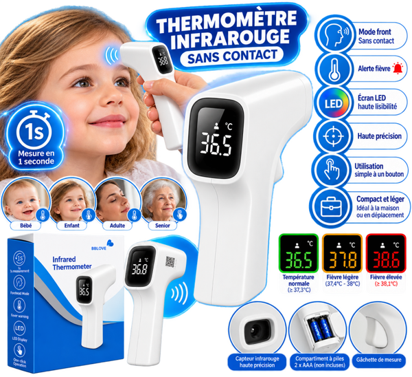 🌡️ Thermomètre Infrarouge Sans Contact BBLOVE – Mesure en 1 Seconde