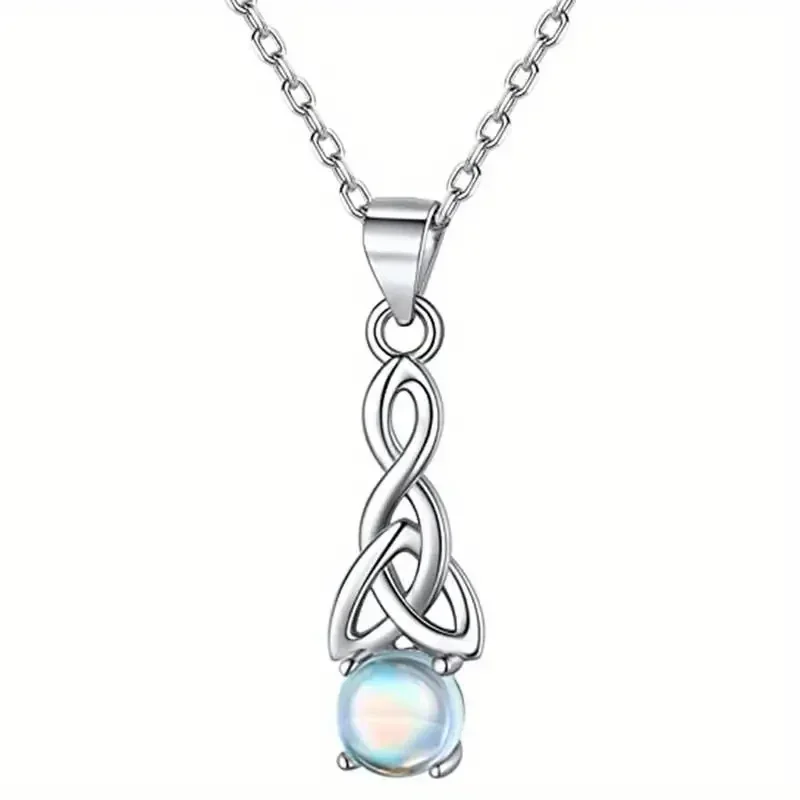 Collier Pendentif En Pierre De Lune Avec Nœud Celtique Plaqué Argent